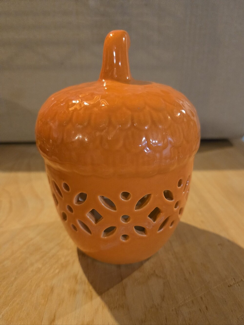 Source Unknown Glossy Orange Ceramic Acorn Lantern